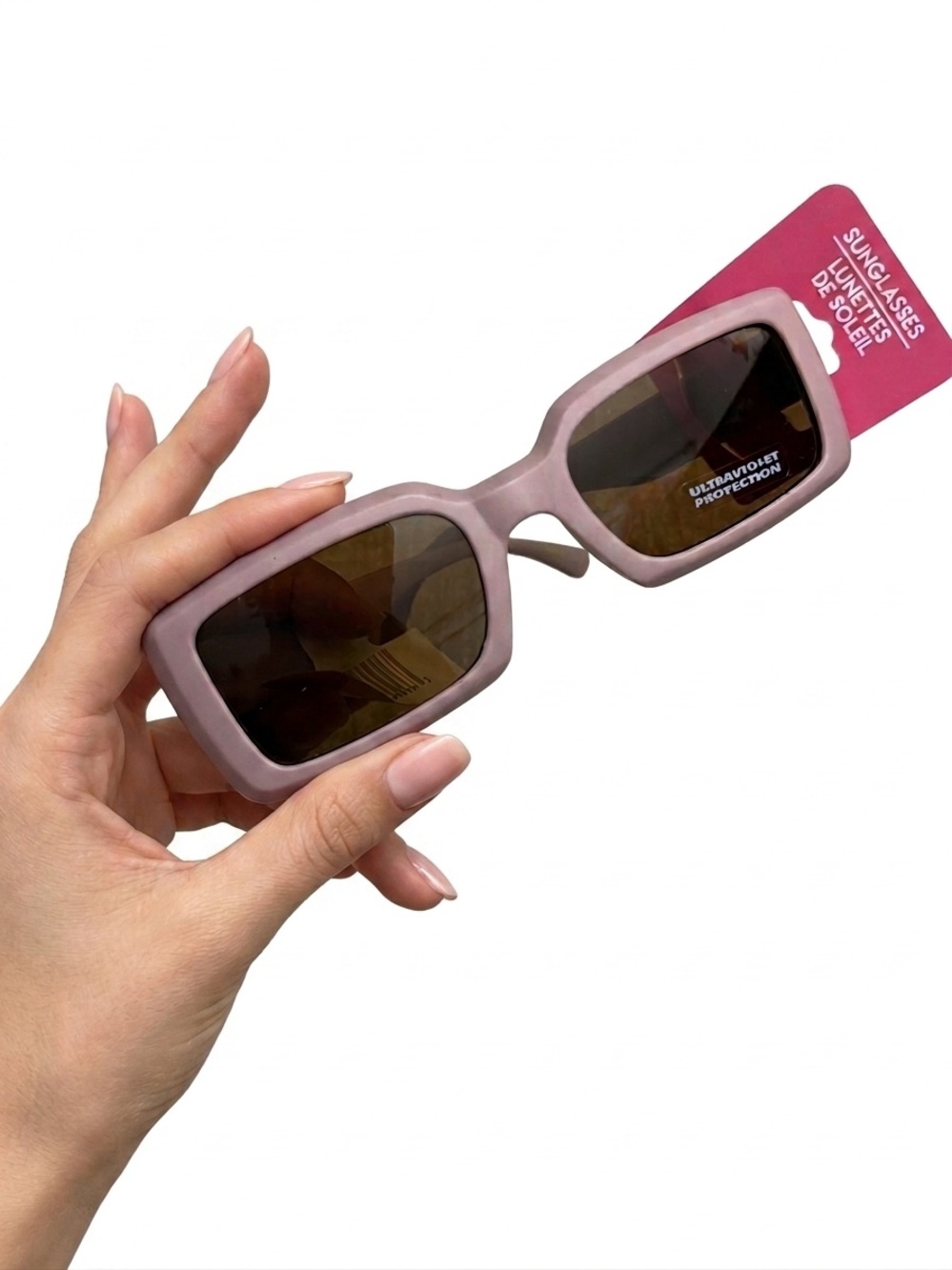 Chic Mauve Rectangle Sunglasses - Picture 3 of 3